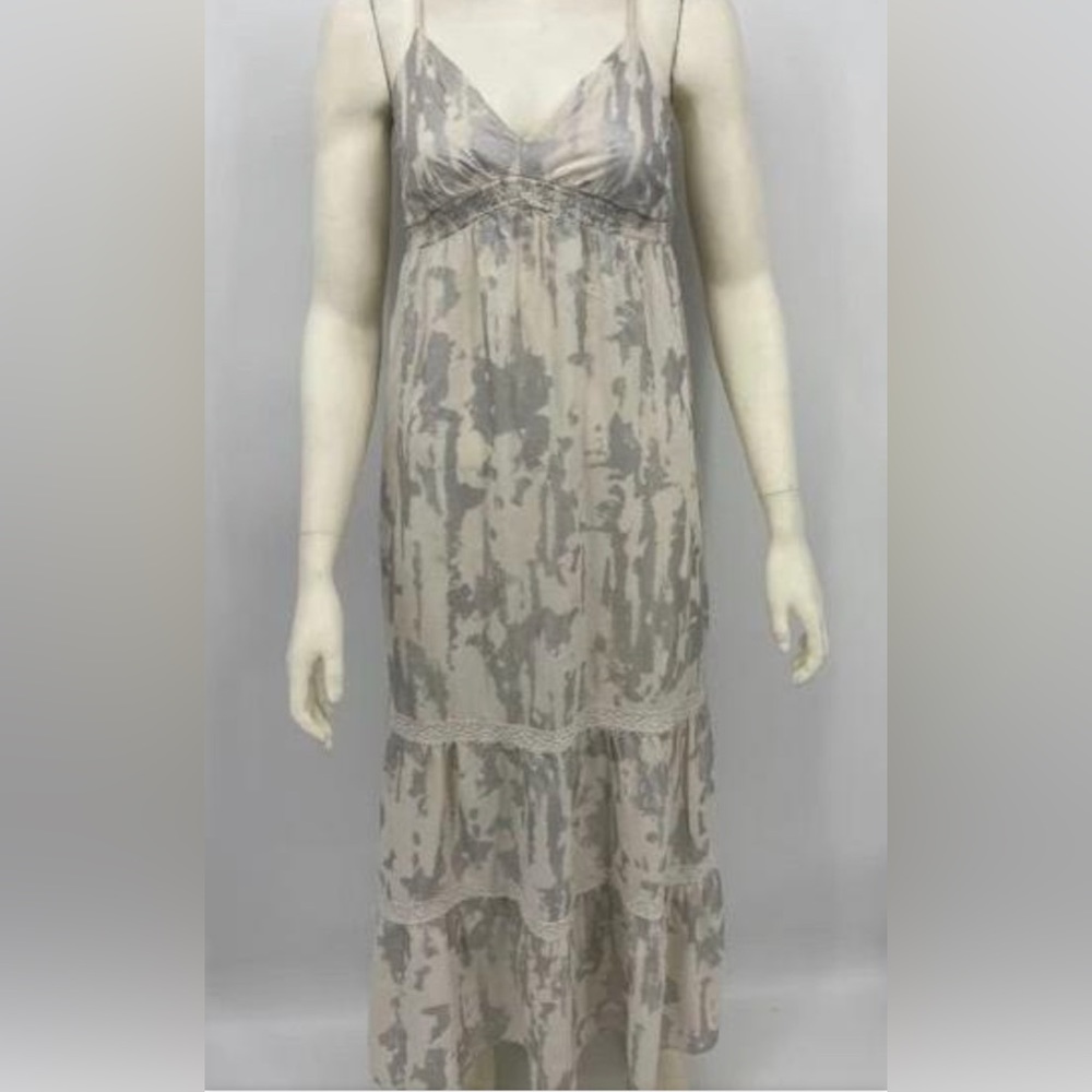 Mossimo Women White & Gray 100% Rayon V-Neck Strappy Long Maxi Dress Size Large